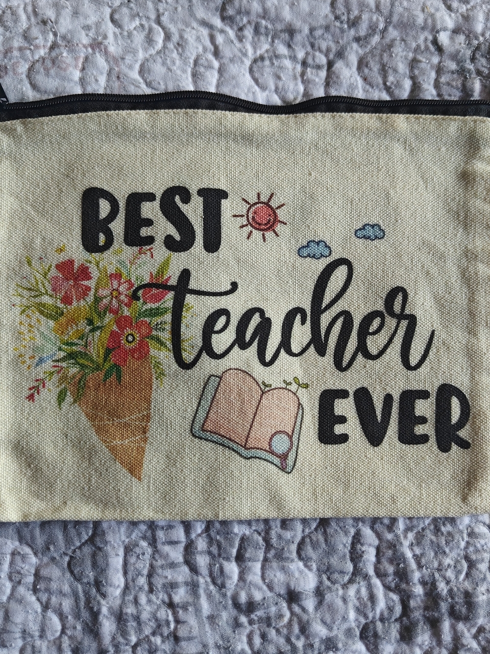 Best Teacher Ever Canvas Pouch - Floral Design